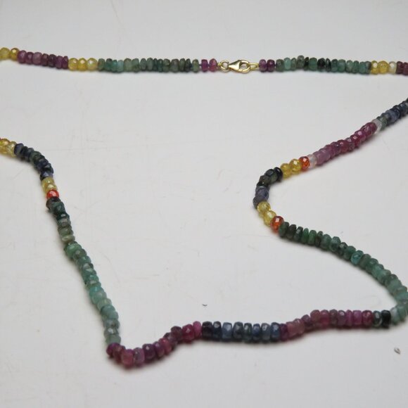 14k Gold Sapphire Ruby Emerald Necklace - Picture 6 of 6